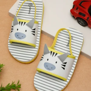 Boys Flip Flops – White with Yellow Lines (Size 4)